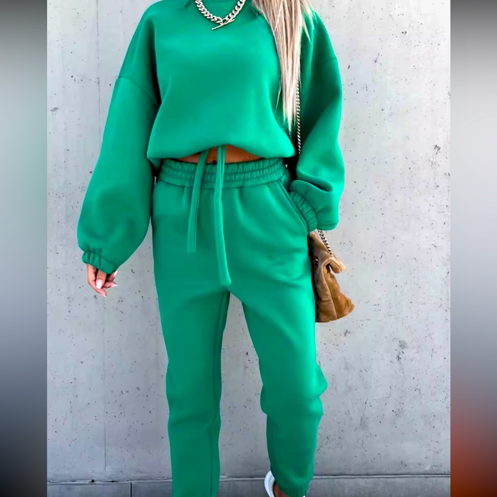 Women two piece warm sweat pants and shirts